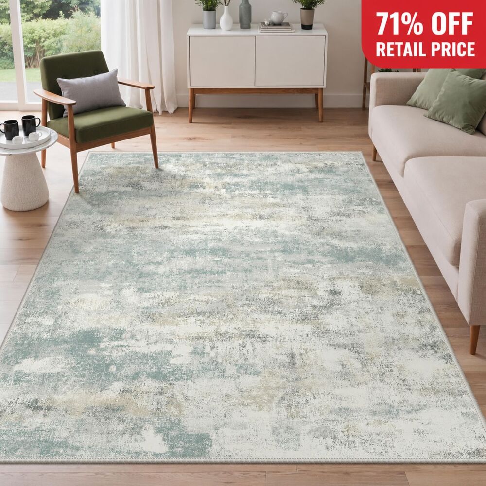 Brand New GENIMO Washable Area Rug – Light Grey, 5' × 7'